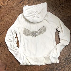 Twisted Heart Velvet Hoodie With Zipper Sz L